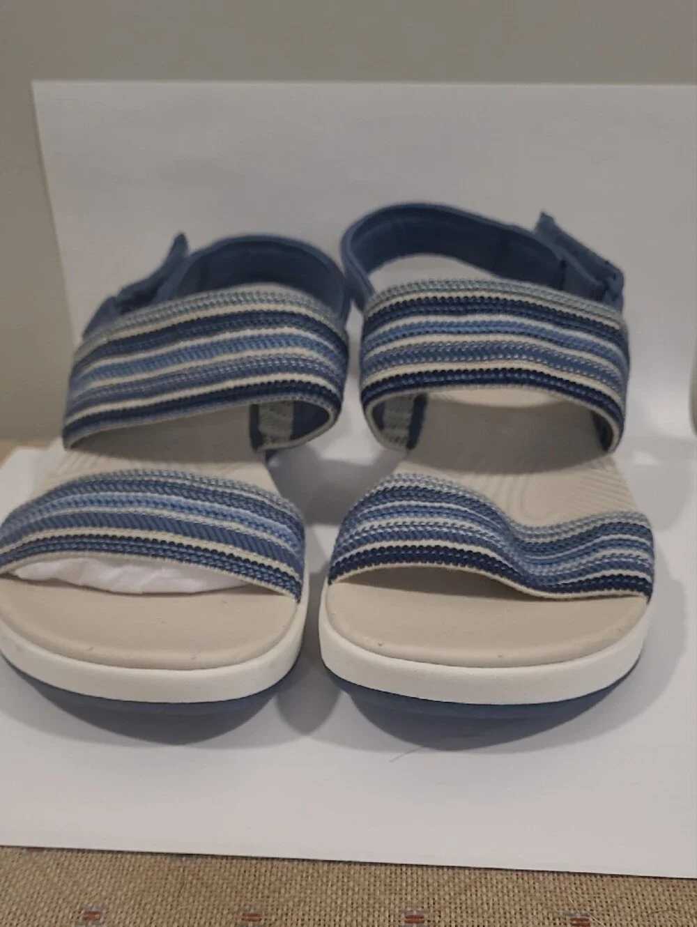 Clarks Women's Navy and Cream Striped Slingback Sandals